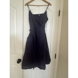 NWOT 100% Linen Navy Blue Ruffle Wrap Cami Dress Sz XL
